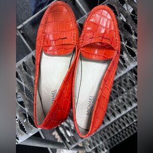 Michael Kors Red Croc-Embossed Leather Driving Loafers